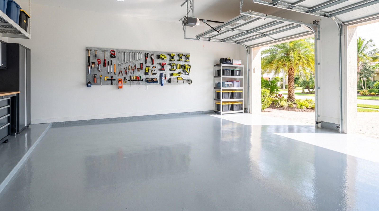 A coated garage floor in a Pinellas County home